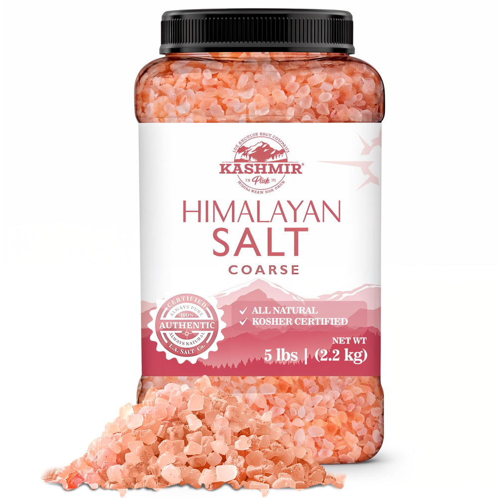 LA SALT CO frasco de 5 lb mostrando el envase y etiqueta, almacenamiento práctico