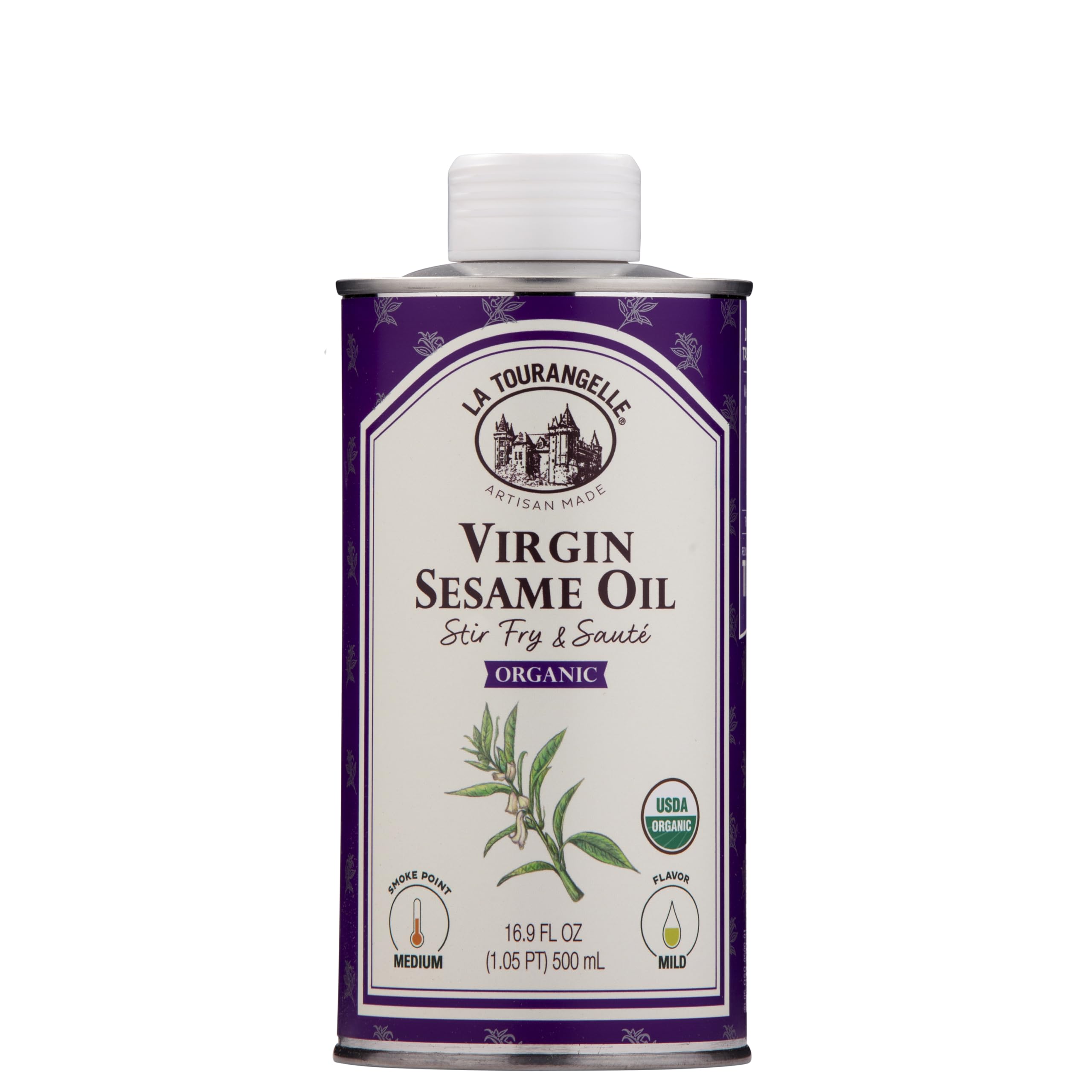 La Tourangelle botella frontal de aceite de sésamo mostrando envase y marca, ideal para despensa