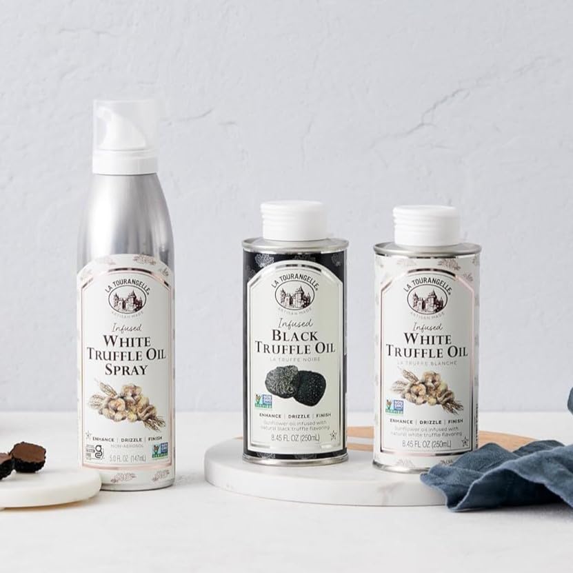 La Tourangelle embalaje sostenible y presentación del aceite trufado blanco como regalo