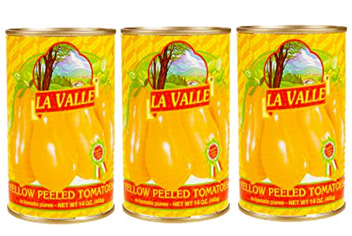 La Valle lata frontal de tomates amarillos pelados, conserva sabor y practicidad