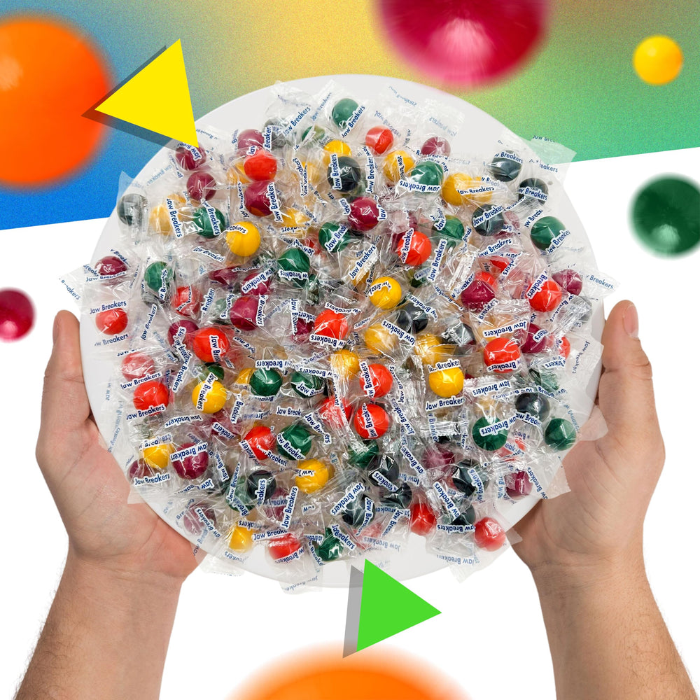 LAETAFOOD Jawbreakers dispuestos en mesa de fiesta, aportan color y duración