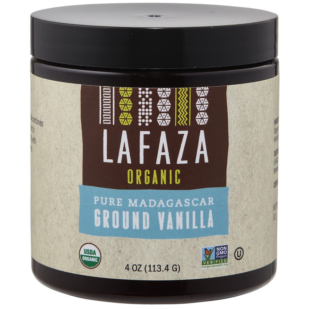 LAFAZA polvo de vainilla vista frontal con empaque, ideal para repostería
