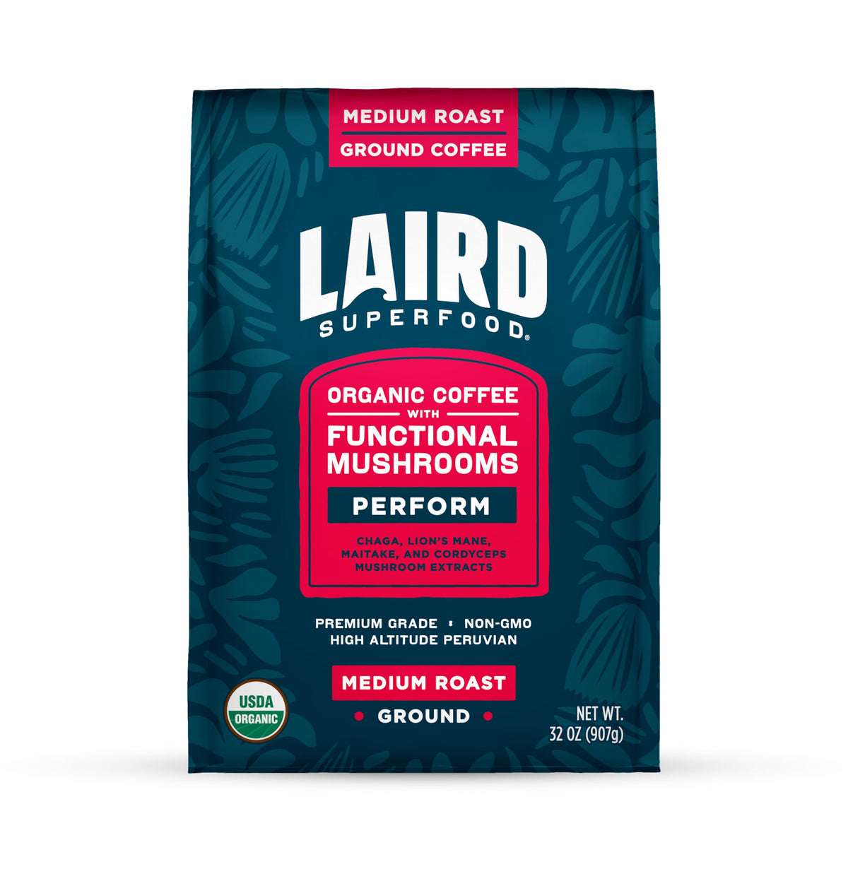 Laird Superfood bolsa frontal con sellado y certificaciones, conveniencia y frescura