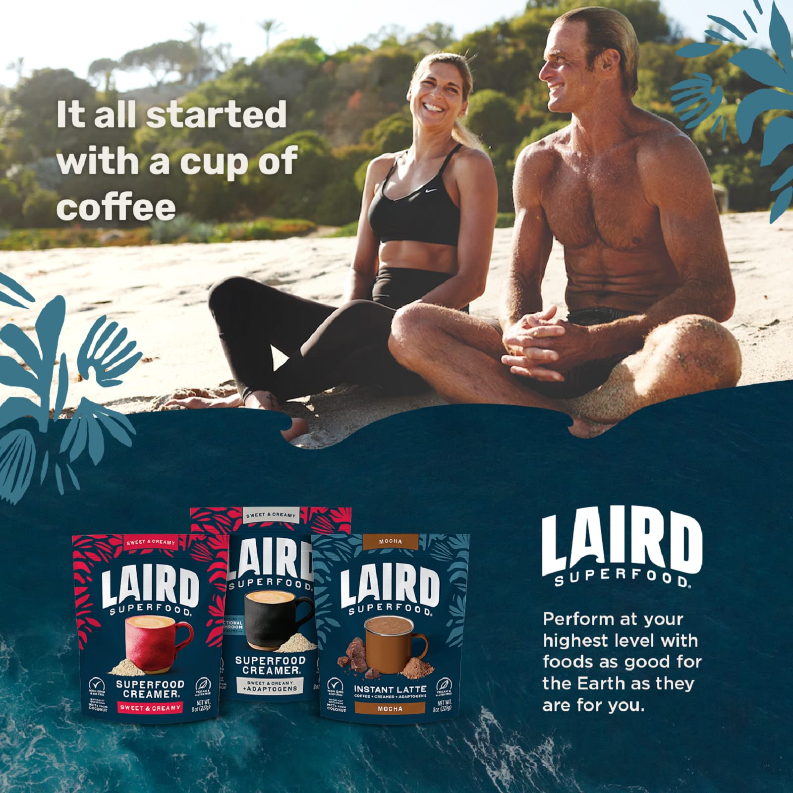 Laird Superfood en escena de desayuno con café y frutas, beneficio integración en rutina diaria