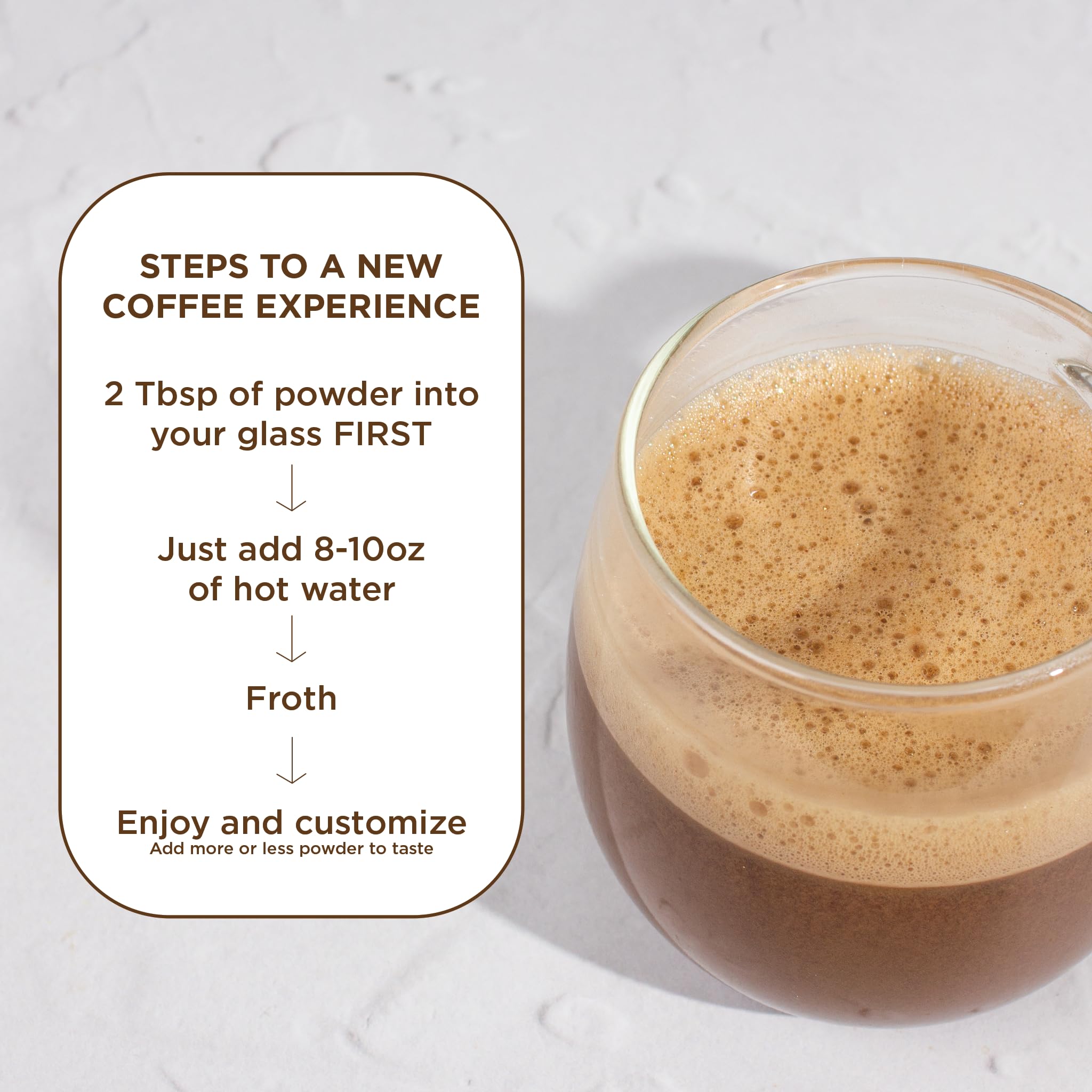 Laird Superfood escena de estilo de vida desayuno con latte mocha vegano