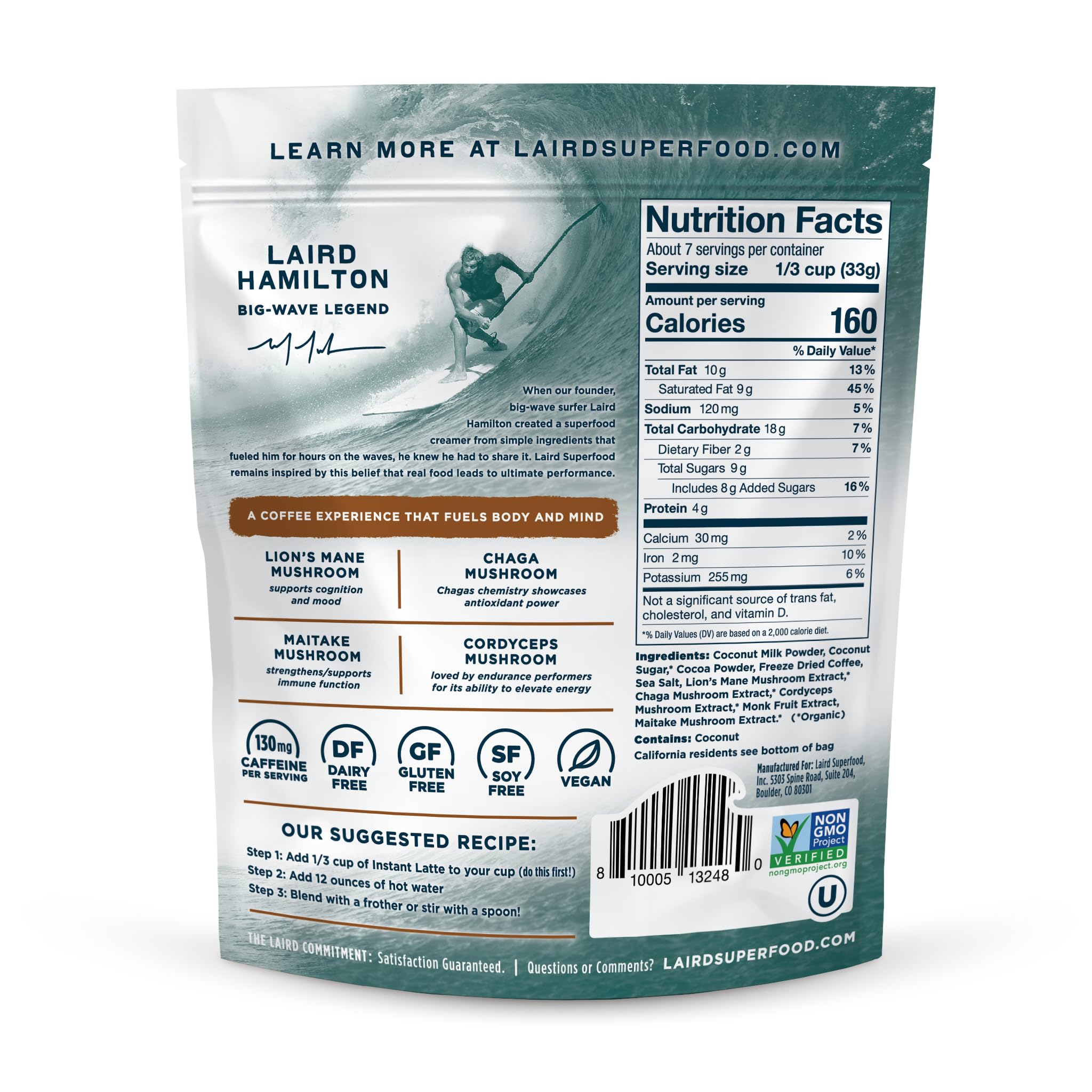 Laird Superfood textura del polvo cremoso mostrando mezcla fácil de disolver