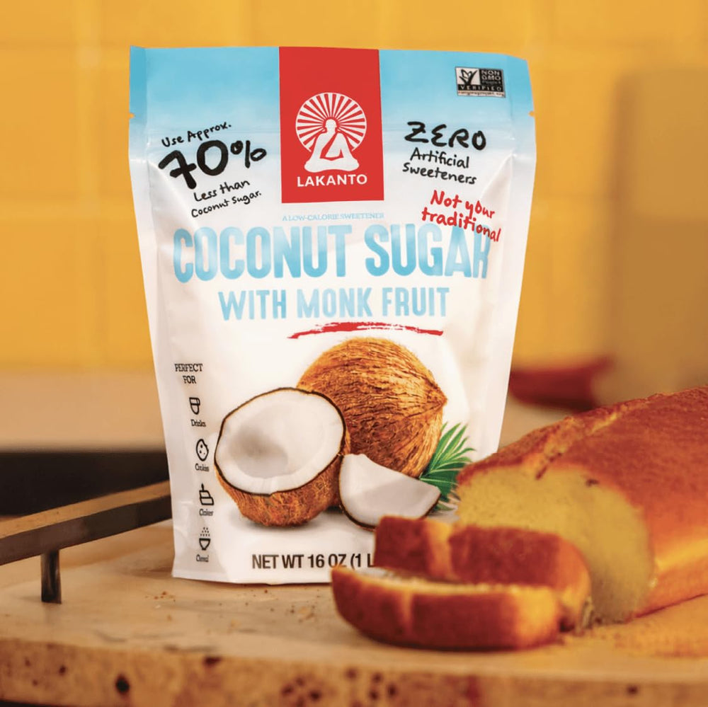 Lakanto espolvoreado sobre avena con frutas para sabor caramelo