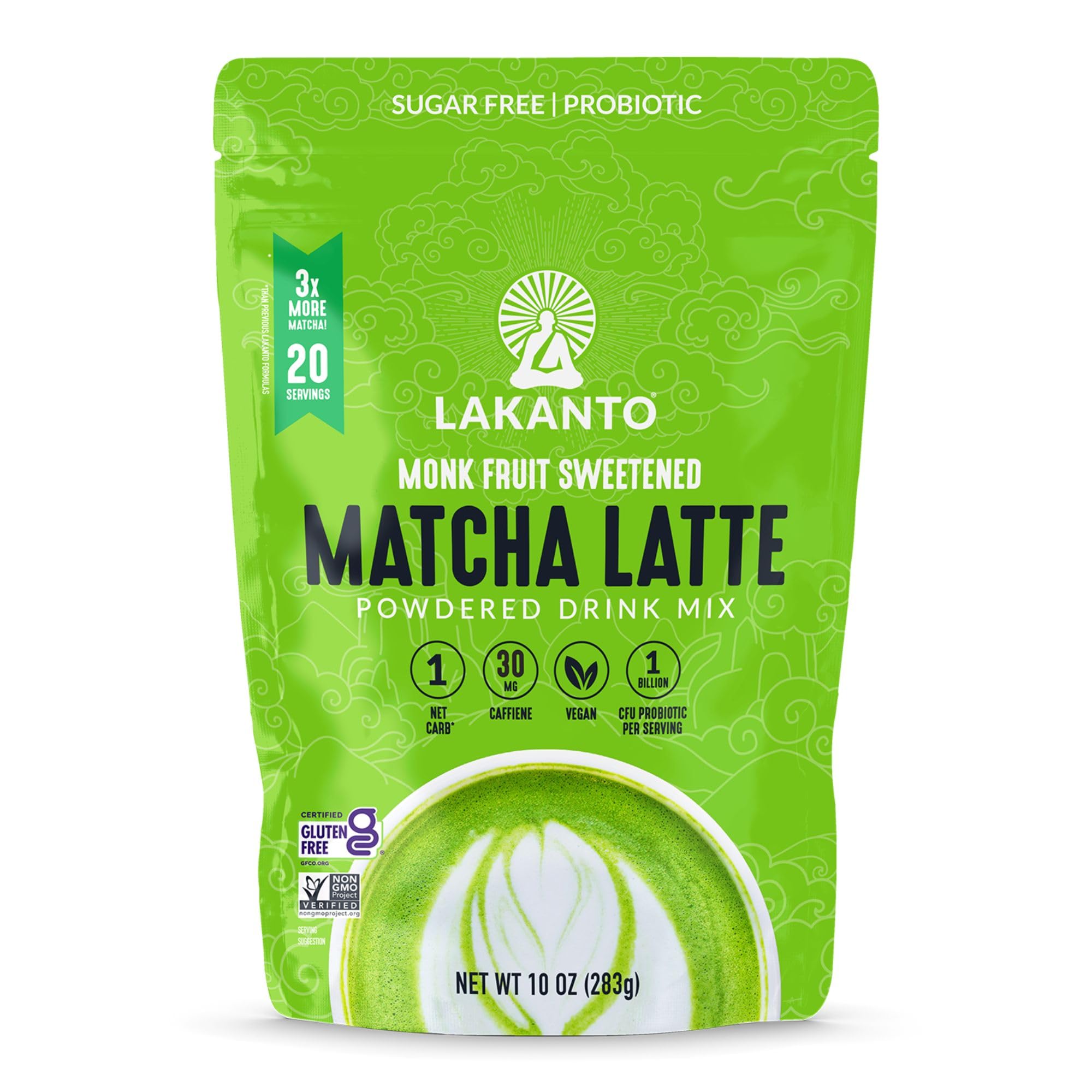 Lakanto frente del empaque mostrando 10 oz y diseño, práctico y visible