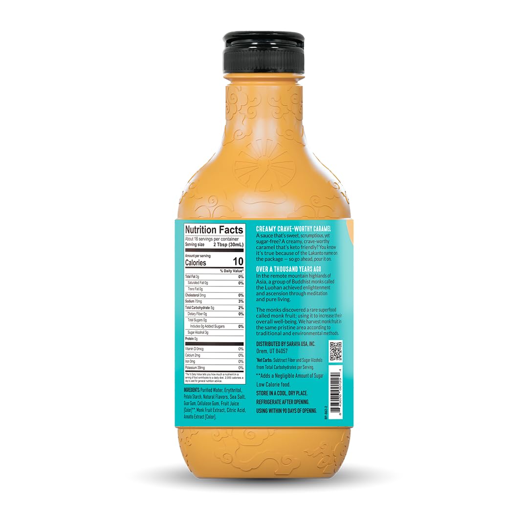 Lakanto cuchara con salsa de caramelo mostrando textura cremosa y untuosa
