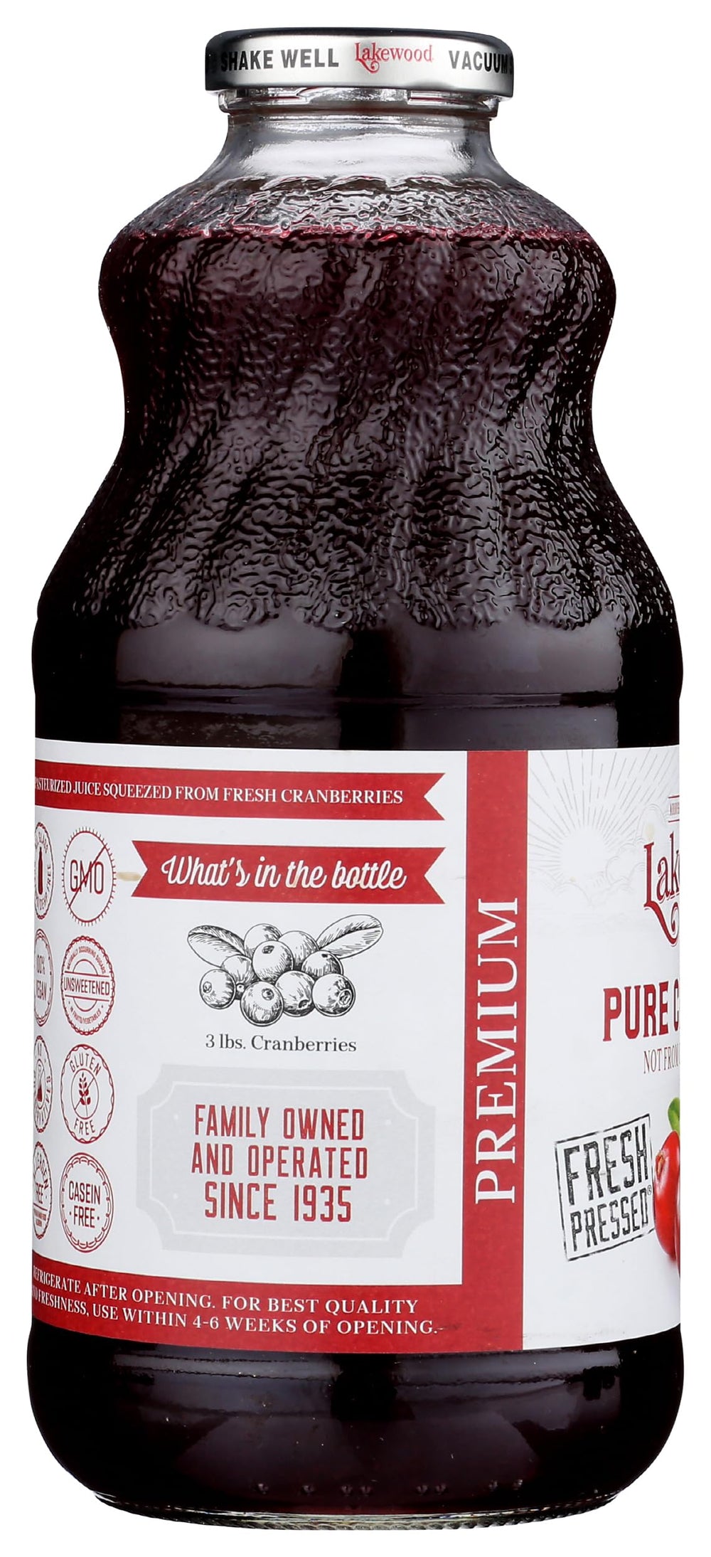 Lakewood botella de vidrio enfatizando envase no tóxico y seguro