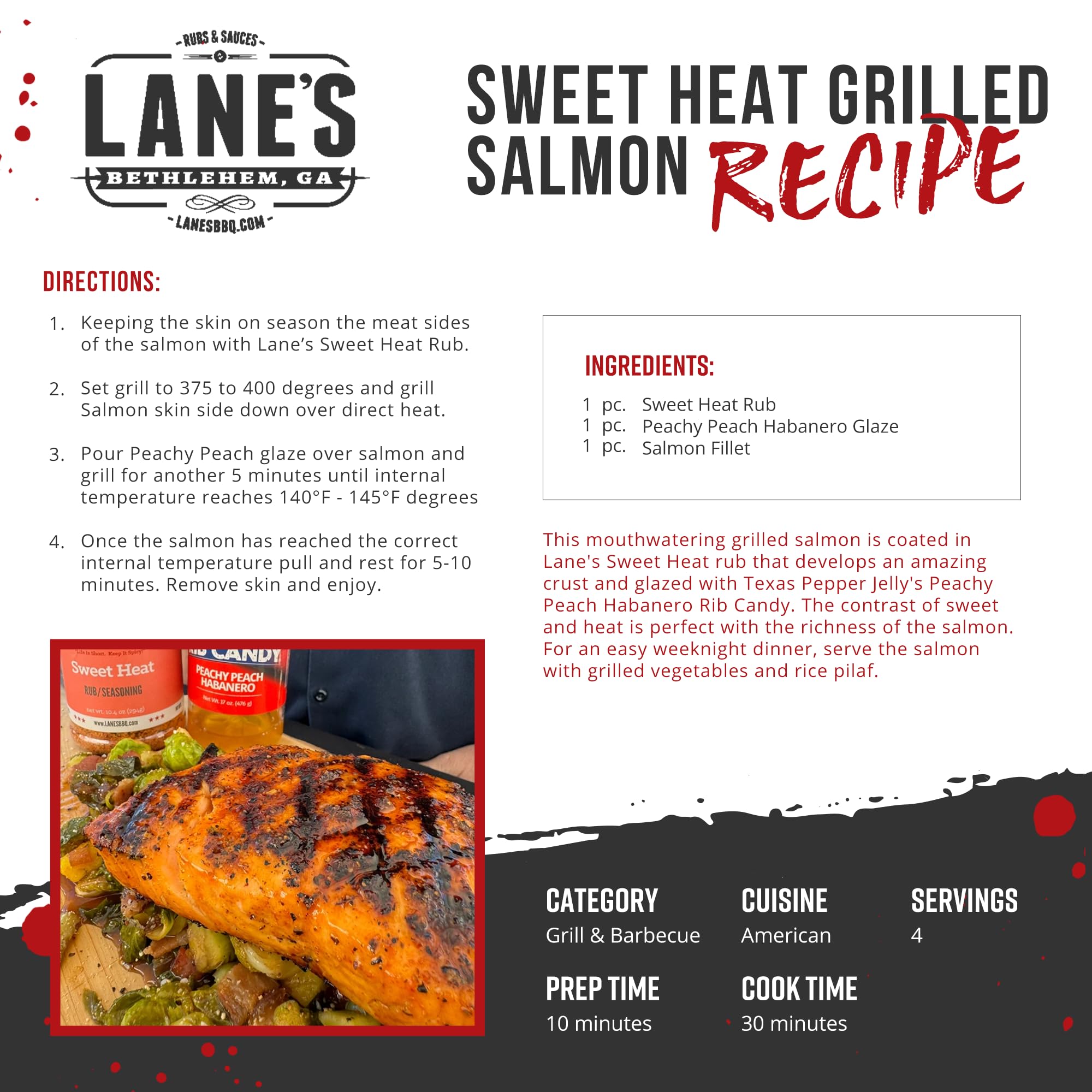 Lane's rub encima de carne en parrilla realzando sabor visible