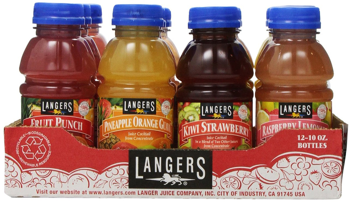 Langers frente del paquete tropical variety mostrando las botellas y variedad de sabores