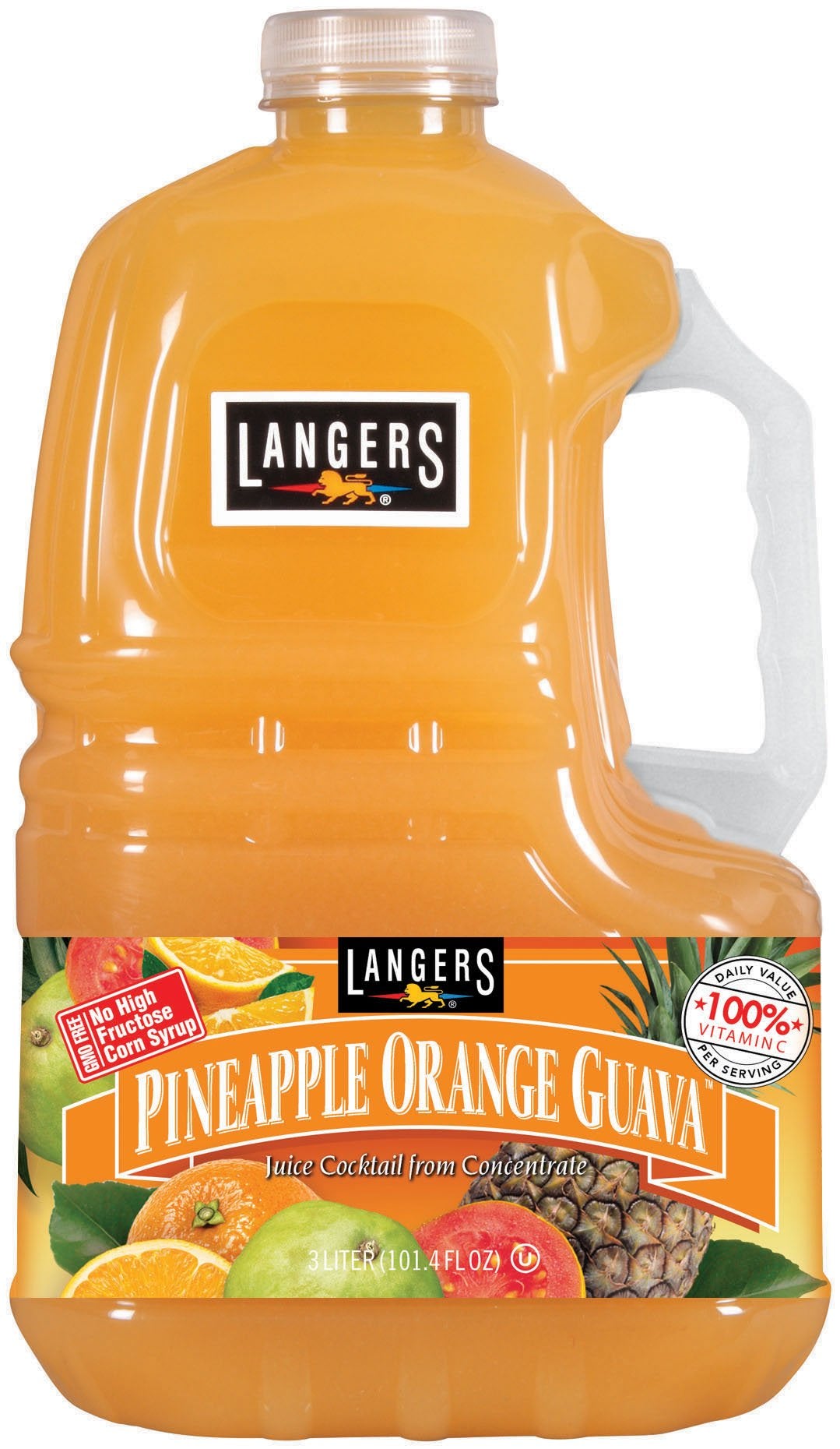 Langers envase frontal de jugo piña naranja guayaba mostrando tamaño y etiqueta clara