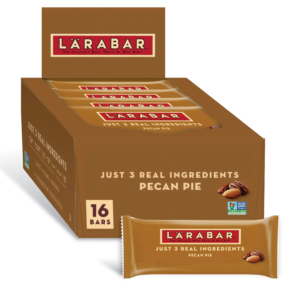 LÄRABAR frente del empaque mostrando caja de 16 barras, práctico para compra