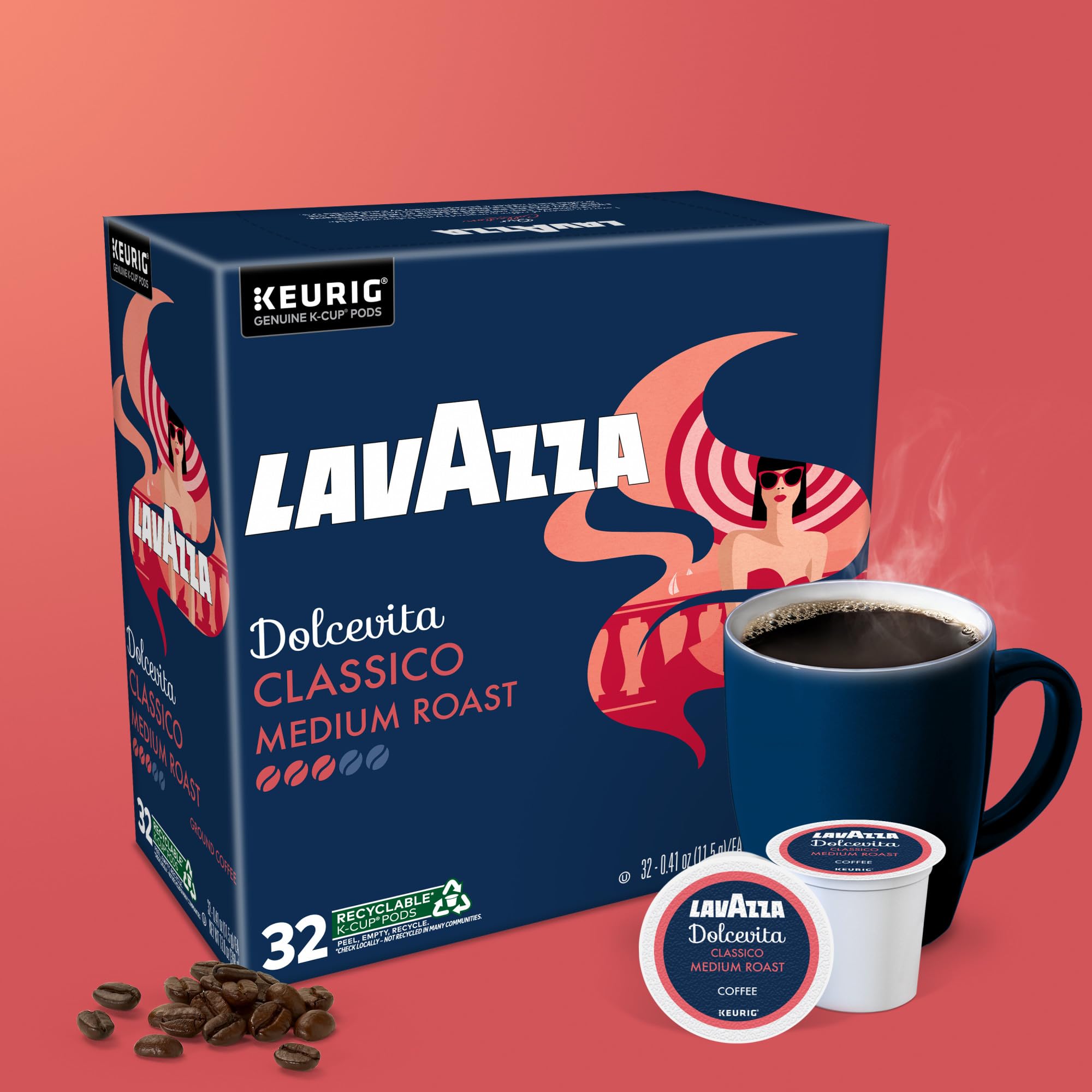 Lavazza caja de 32 unidades dispuestas, visual de cantidad por compra