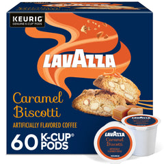 Lavazza caja frontal Caramel Biscotti mostrando marca y beneficio aroma tentador