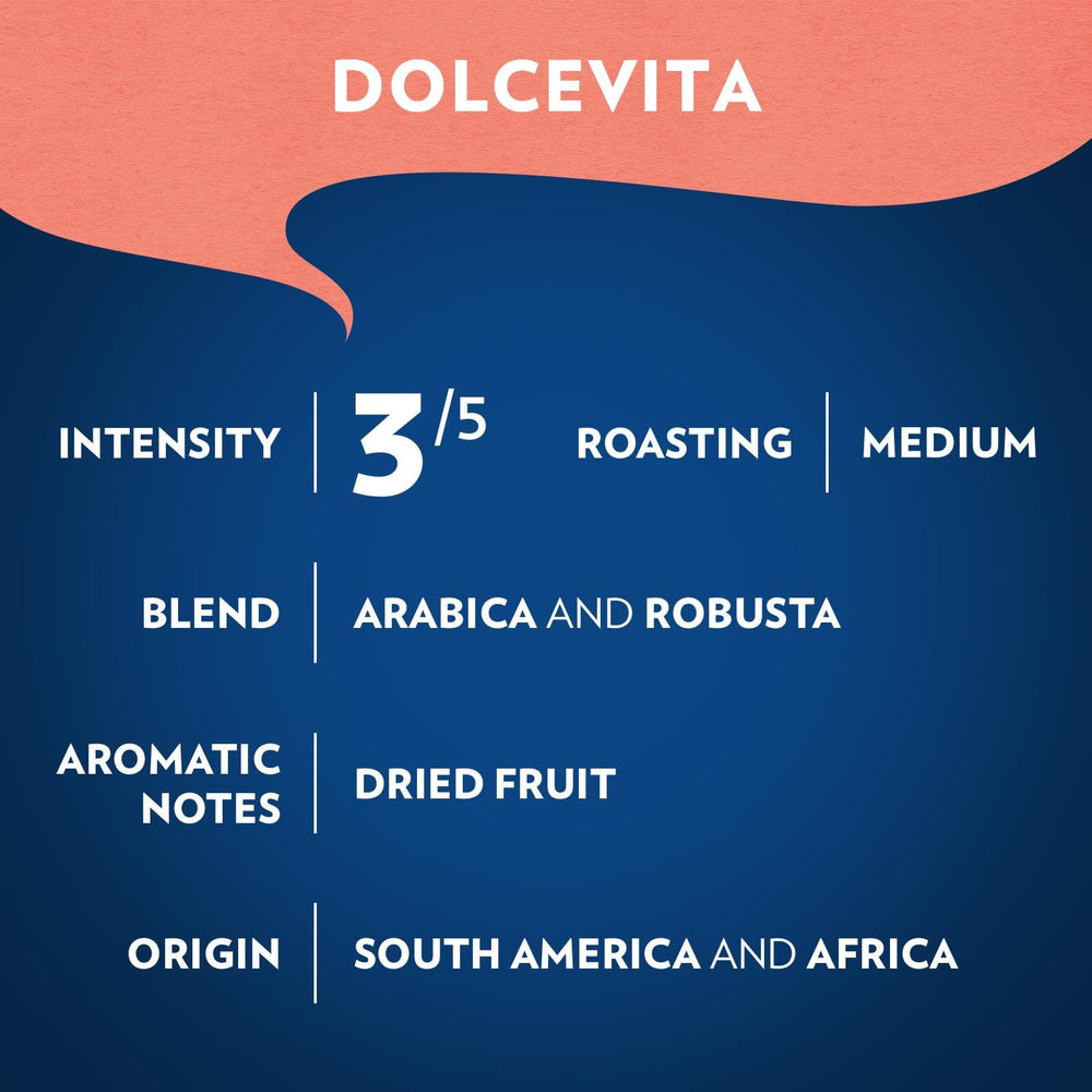 Lavazza Dolcevita etiqueta con información de mezcla y tueste
