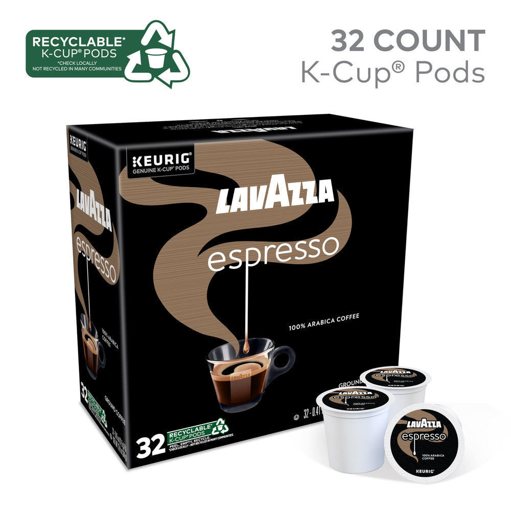 Lavazza cápsula K-Cup primer plano que destaca acceso fácil y sello fresco