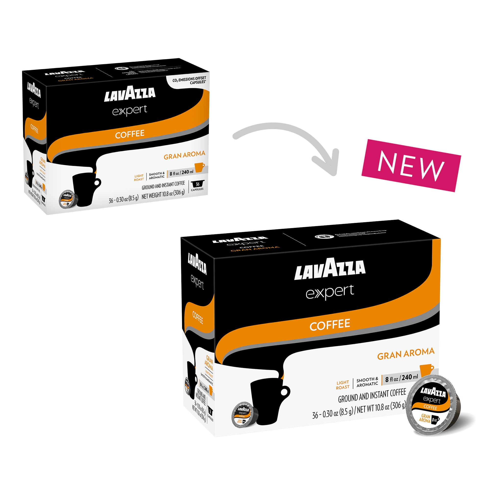 Lavazza Expert cápsula en primer plano con textura, sellado hermético para preservar aroma