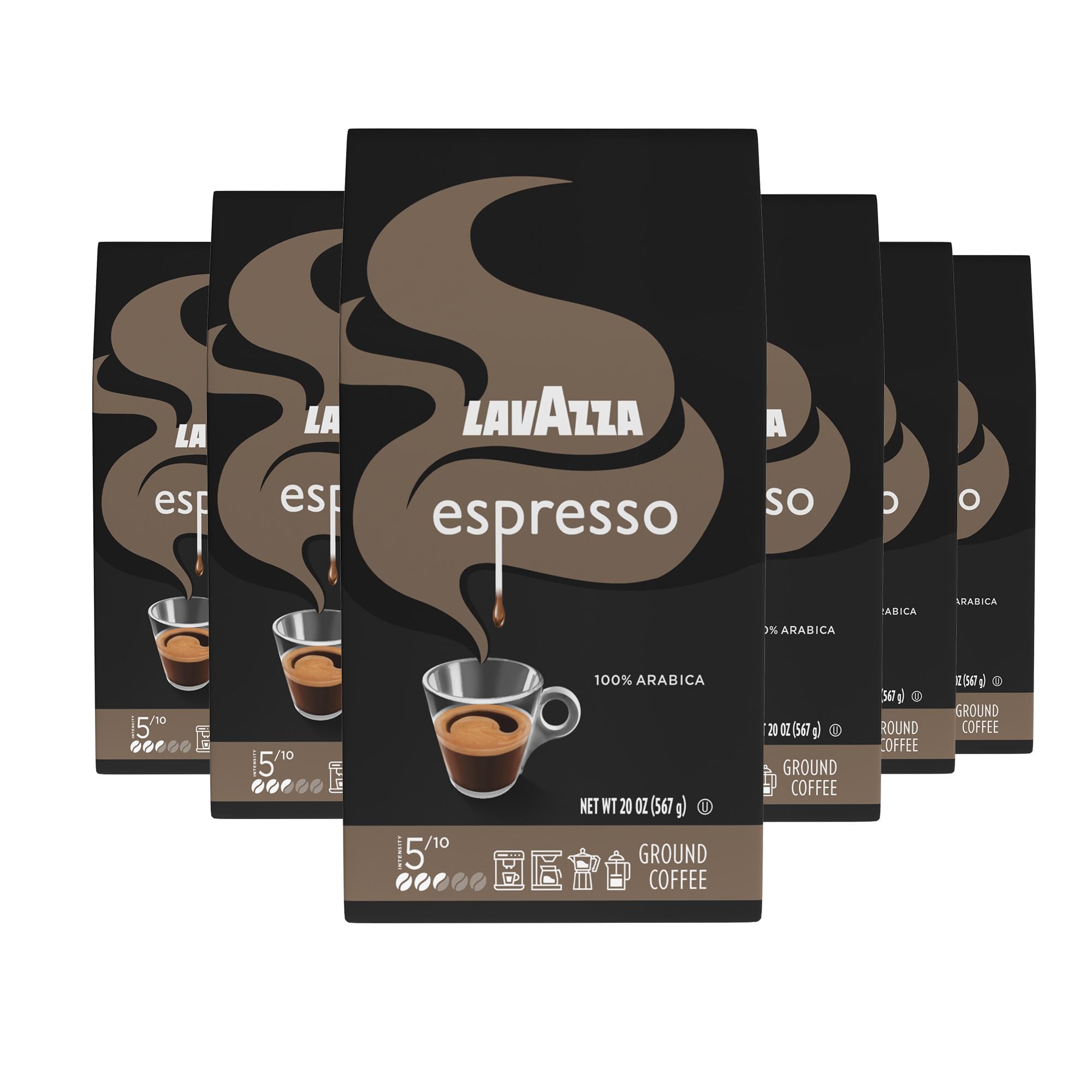Lavazza frontal del paquete 20 oz mostrando diseño y marca, conveniencia de pack