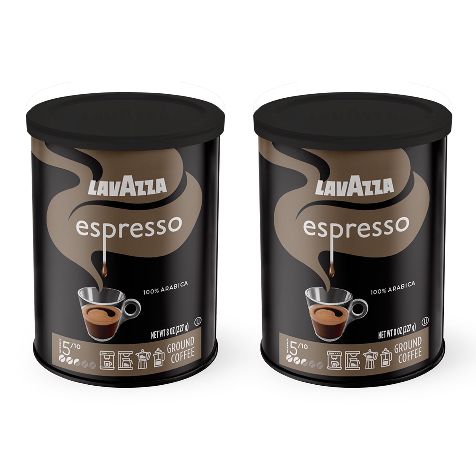 Lavazza paquete frontal Caffè Espresso mostrando diseño y facilidad de almacenamiento.