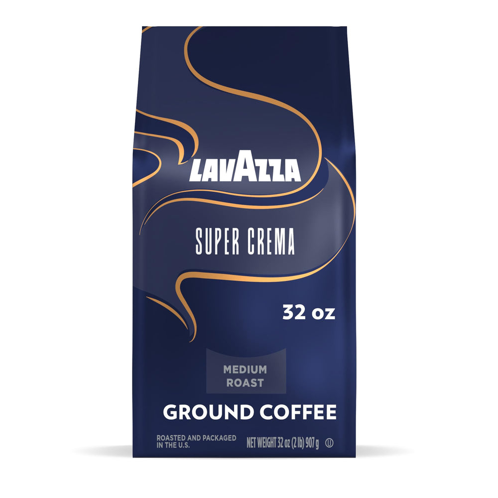 Lavazza Super Crema frontal bolsa mostrando marca y tamaño 32 oz, conservación óptima