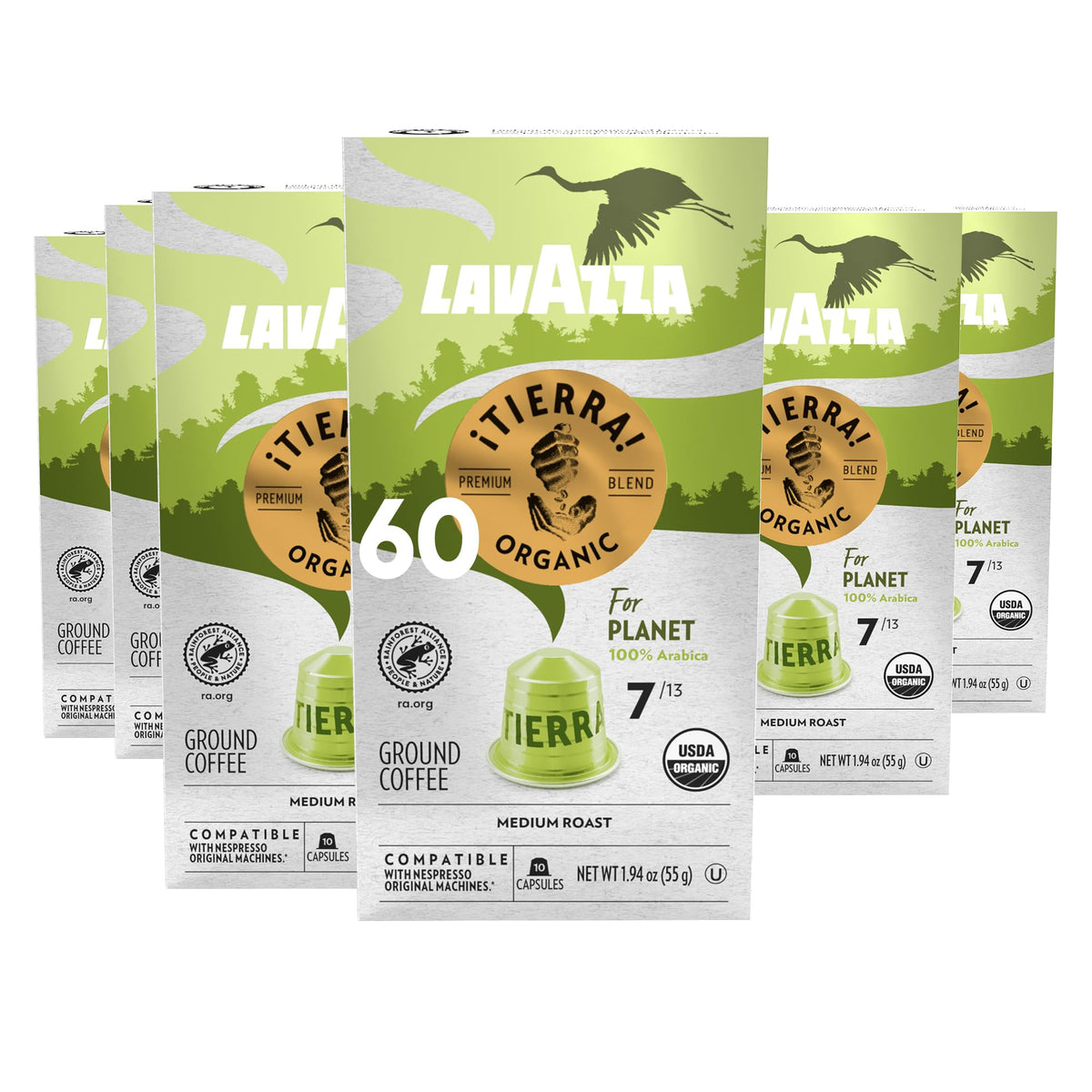 Lavazza empacado frontal mostrando 60 cápsulas y beneficio de conveniencia