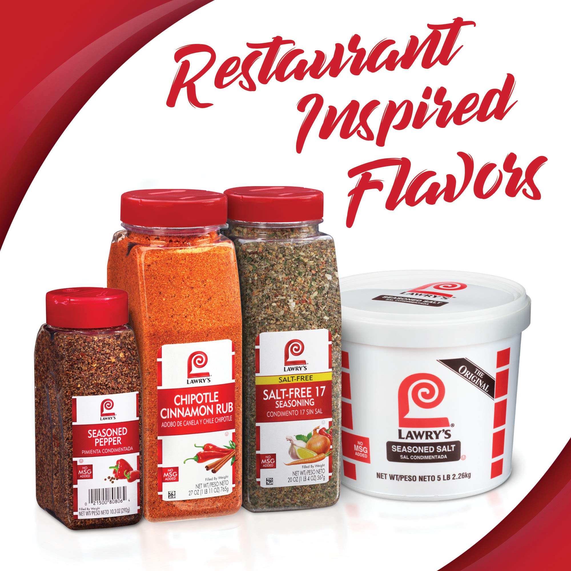 Lawry's envase en mano para comparar tamaño, ideal para uso profesional