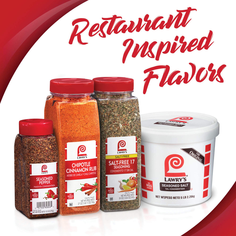 Lawry's envase en mano para comparar tamaño, ideal para uso profesional