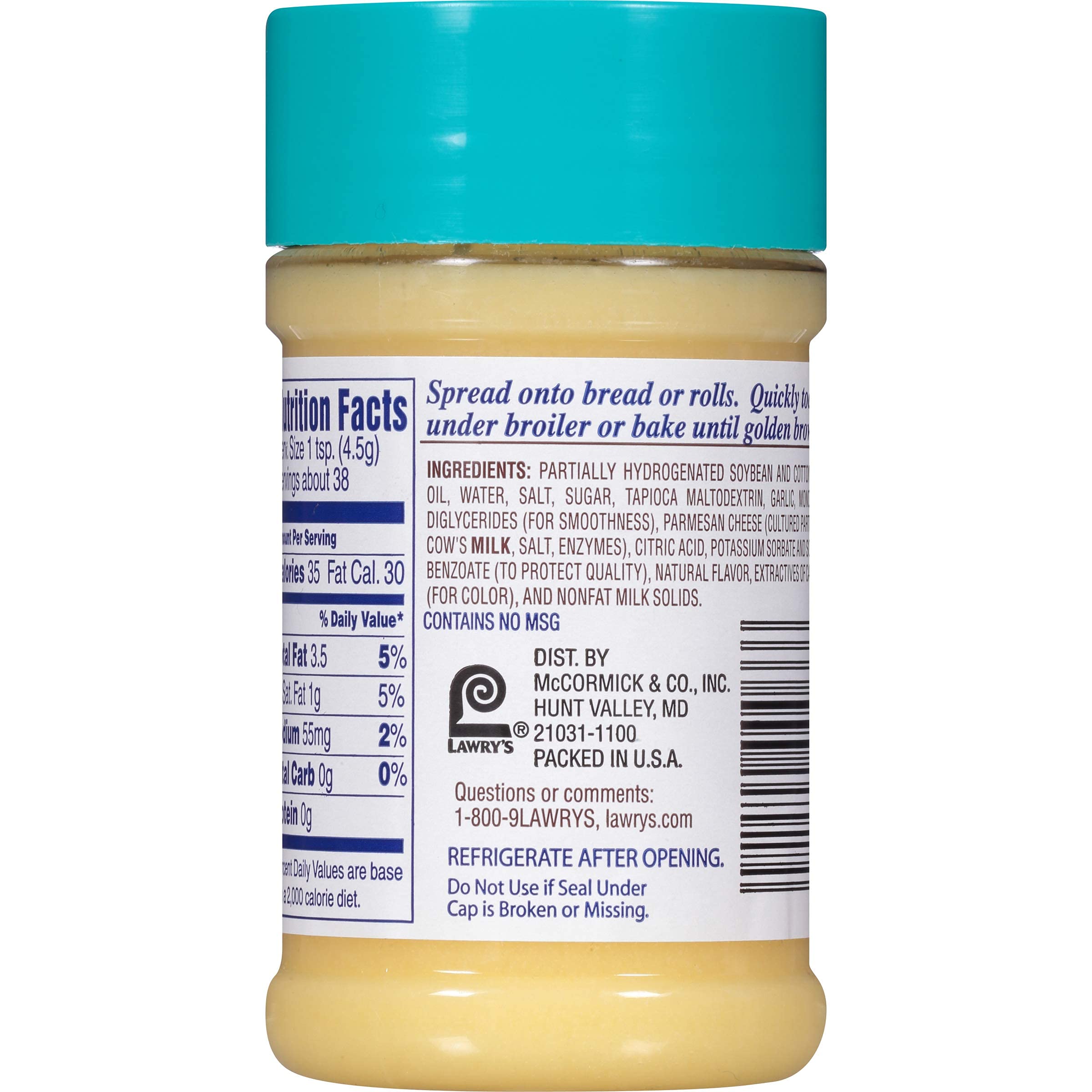 Lawry's etiqueta del envase 6 oz con información del producto