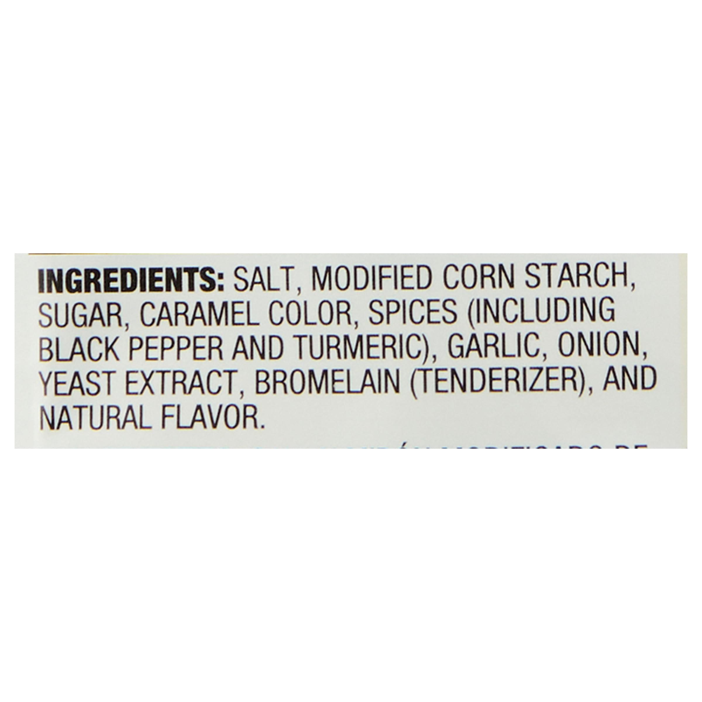 Lawry's etiqueta con ingredientes como ajo y cúrcuma para transparencia