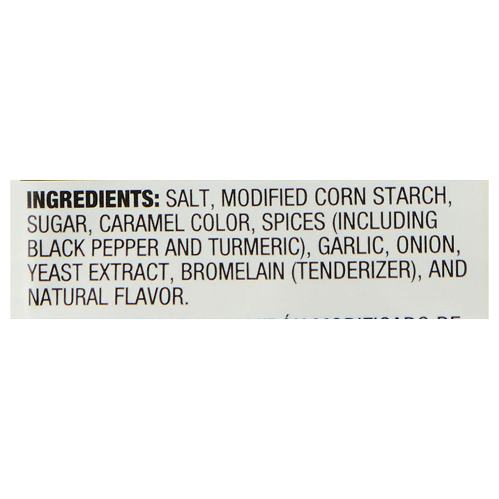 Lawry's etiqueta con ingredientes como ajo y cúrcuma para transparencia