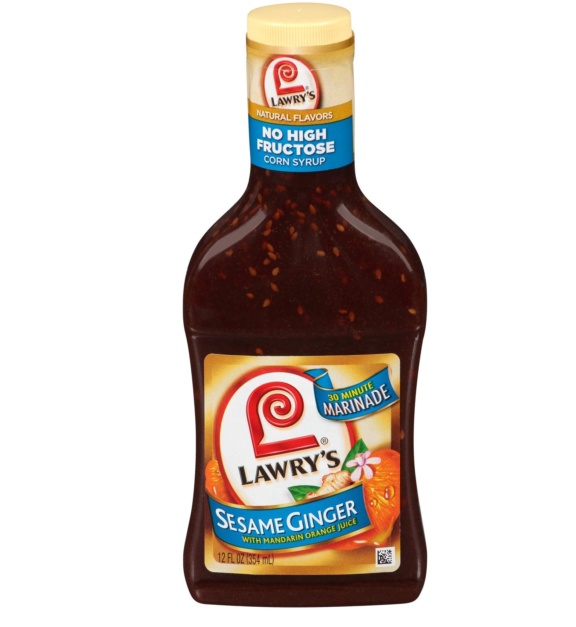 Lawry's botella frontal mostrando etiqueta y sabor sésamo y jengibre para cocinar fácil