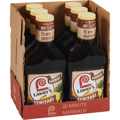 Lawry's botella frente mostrando la marinada y atractivo visual