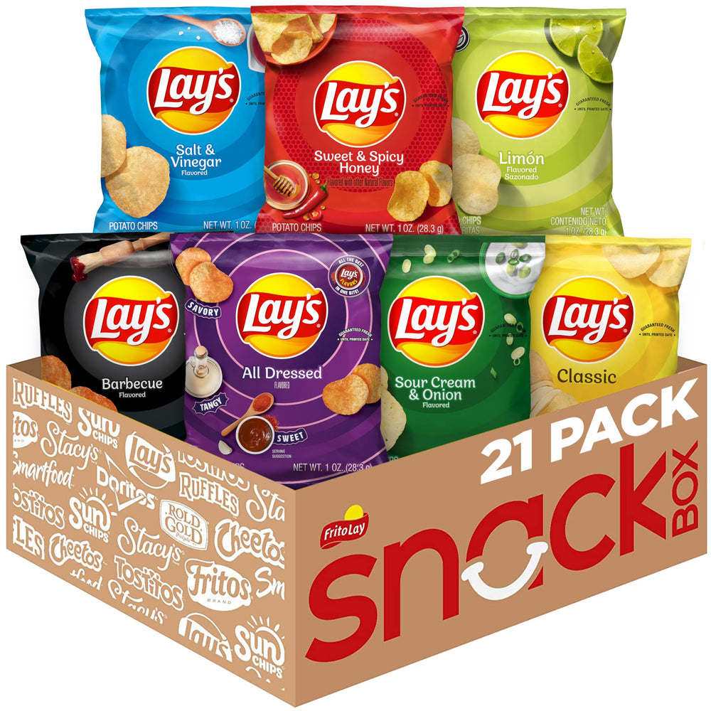 Lay's frontal pack variedad mostrando 21 bolsas y conveniencia