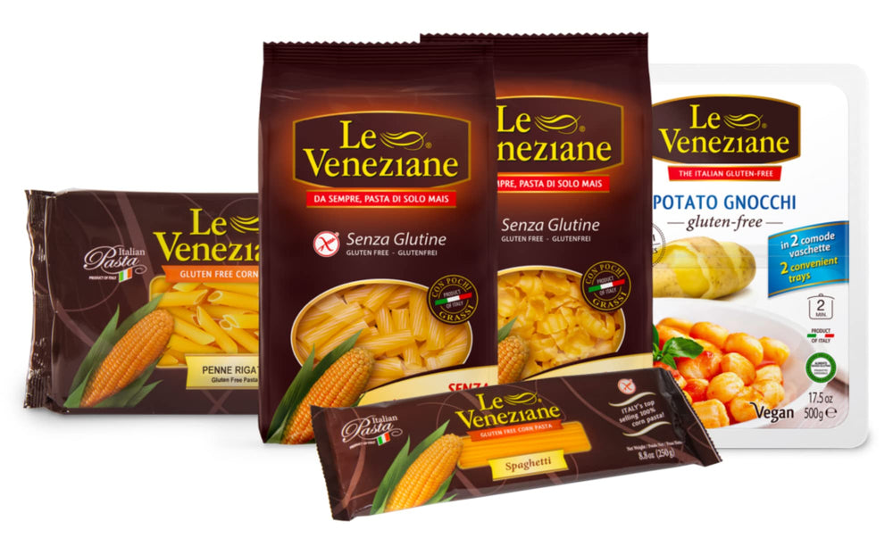 Le Veneziane etiqueta con ingredientes y sellos sin gluten