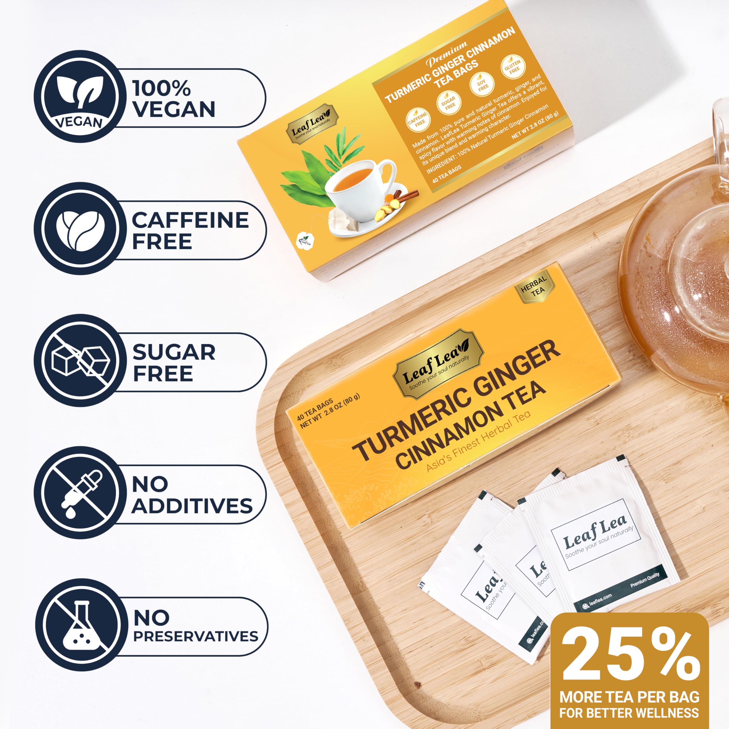 LeafLea caja abierta con 40 bolsitas evidenciando embalaje protegido