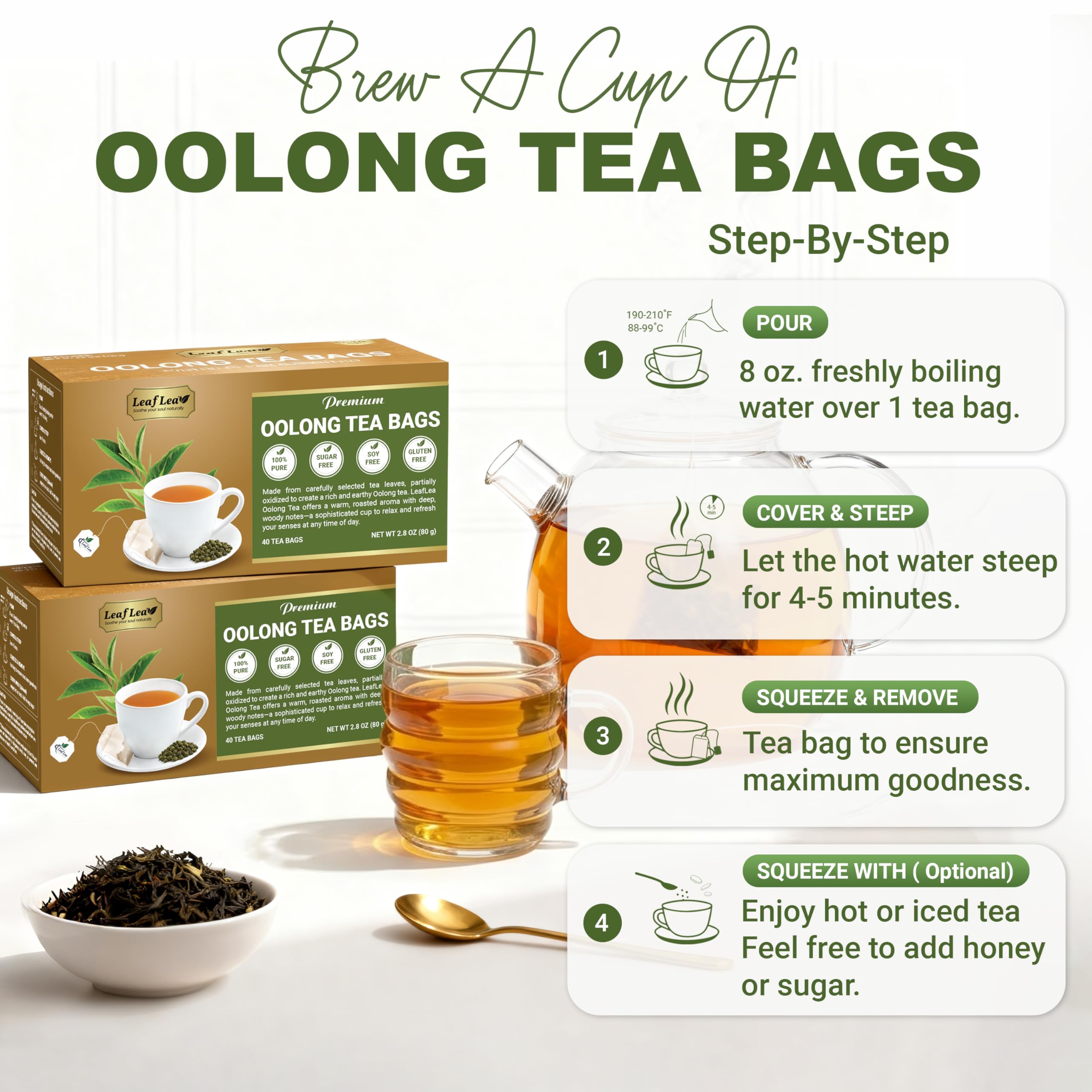LeafLea escena de desayuno con té oolong para un comienzo sereno