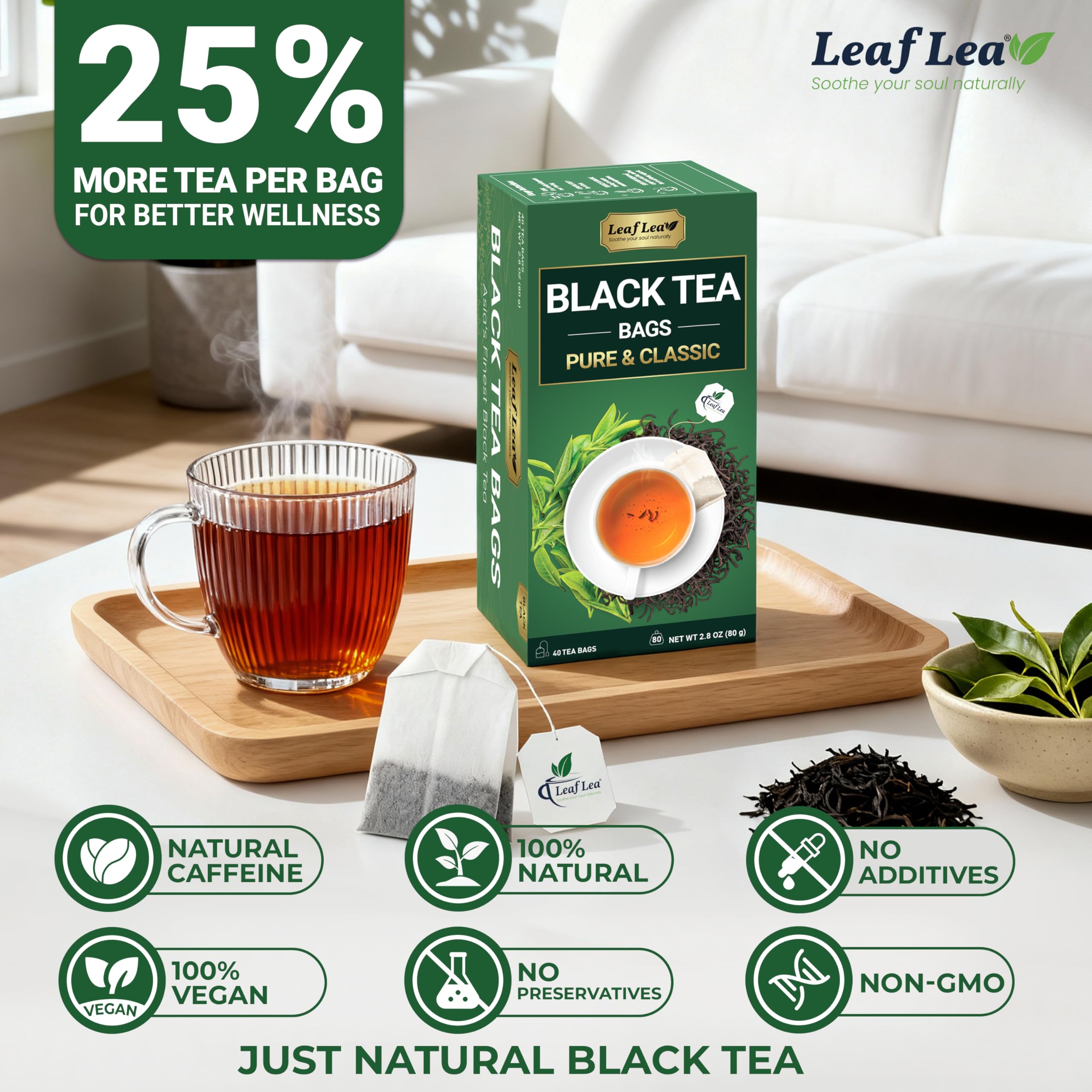 LeafLea etiqueta con lista de ingredientes, transparencia y pureza