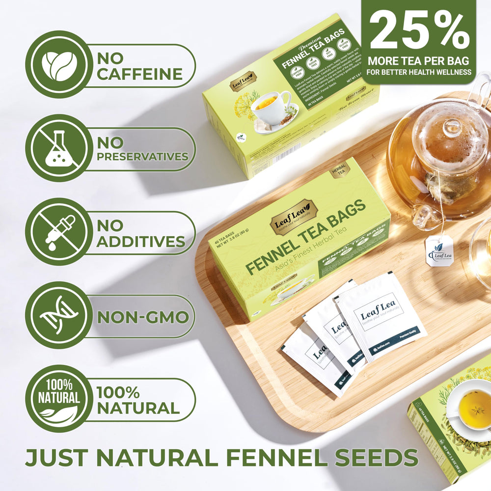 LeafLea caja abierta con 80 bolsitas indicando suministro para casa y trabajo