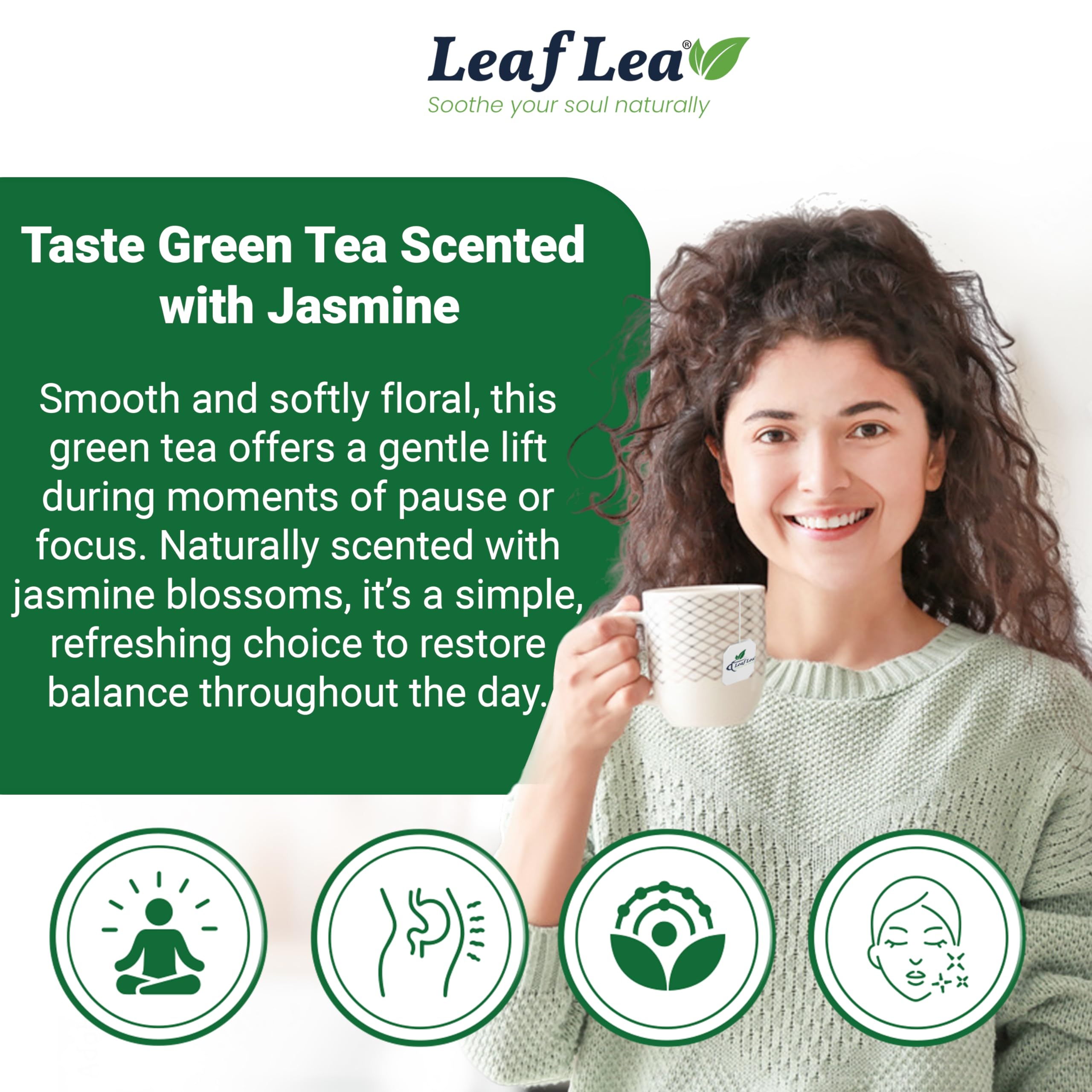 LeafLea taza infusionando té verde jazmín con color dorado claro