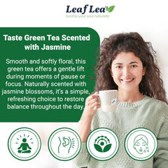 LeafLea taza infusionando té verde jazmín con color dorado claro