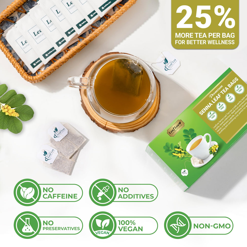 LeafLea comparación de tamaño entre caja y té para visualizar cantidad