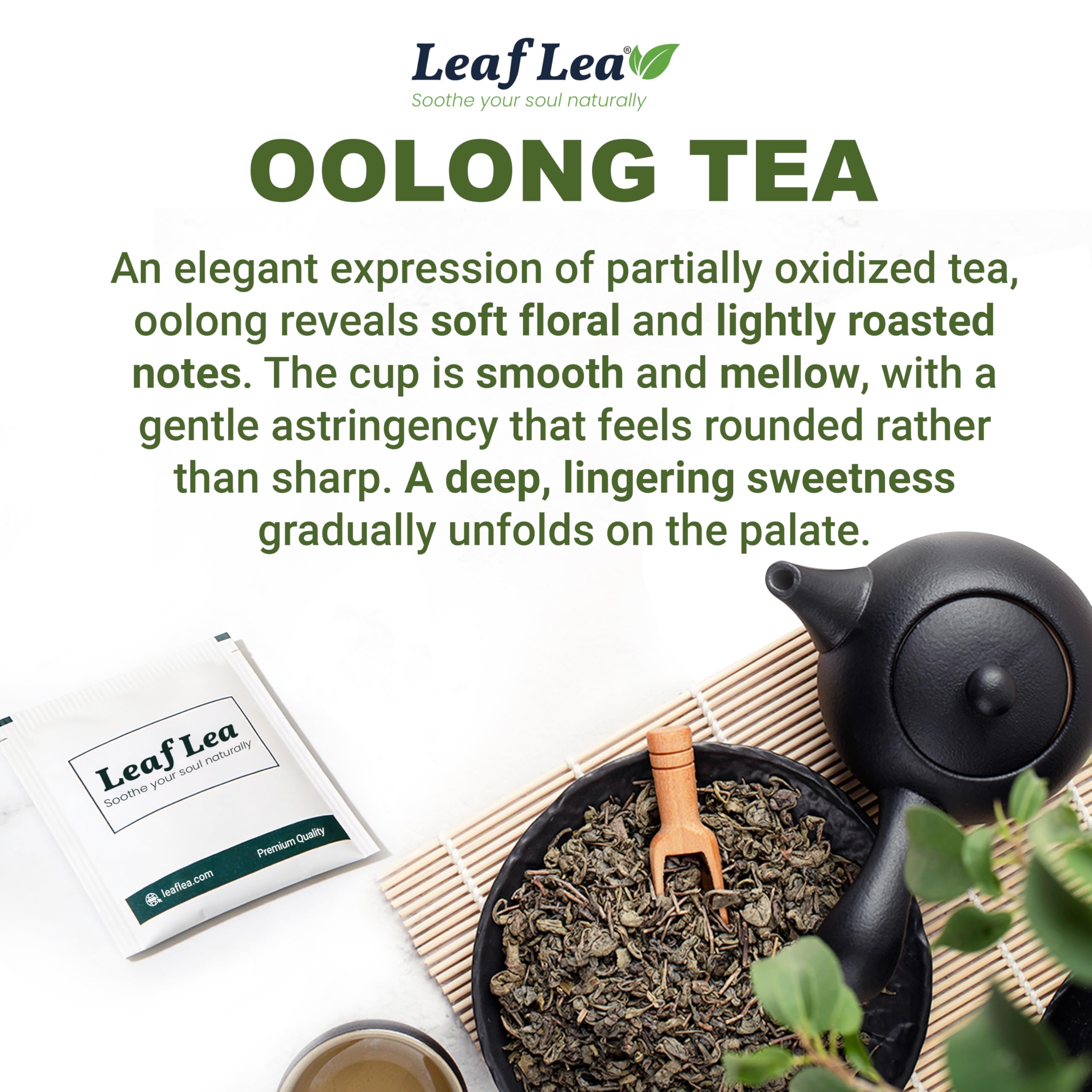 LeafLea detalle de hojas de oolong enteras con aspecto tostado natural