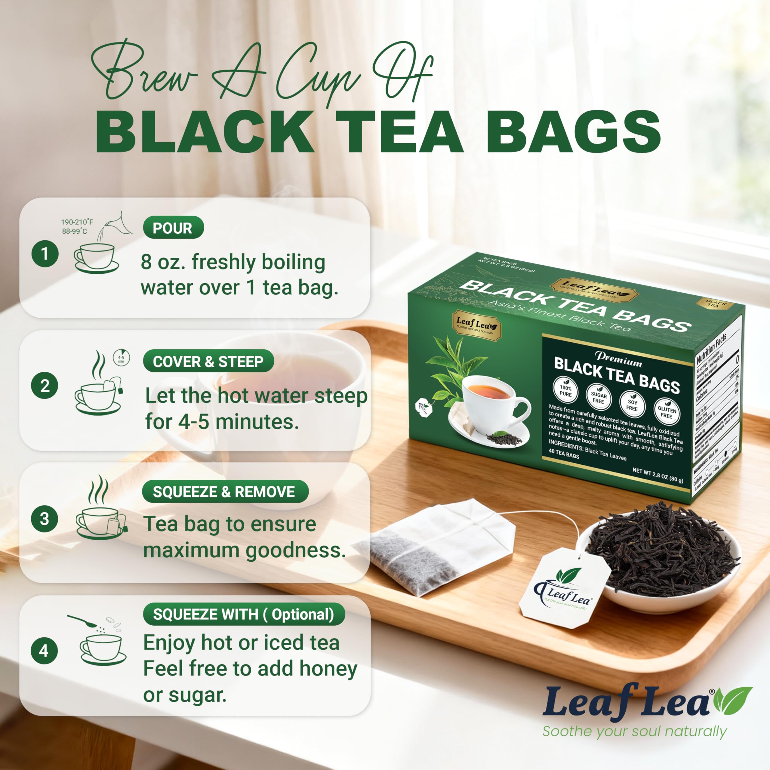LeafLea bolsitas en bolso de trabajo, té portátil y listo
