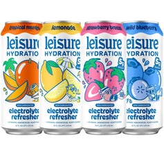 Pack de 12 latas Leisure Hydration para opciones variadas y conveniencia