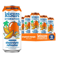 Leisure lata frente sabor mango mostrando diseño y atractivo refrescante
