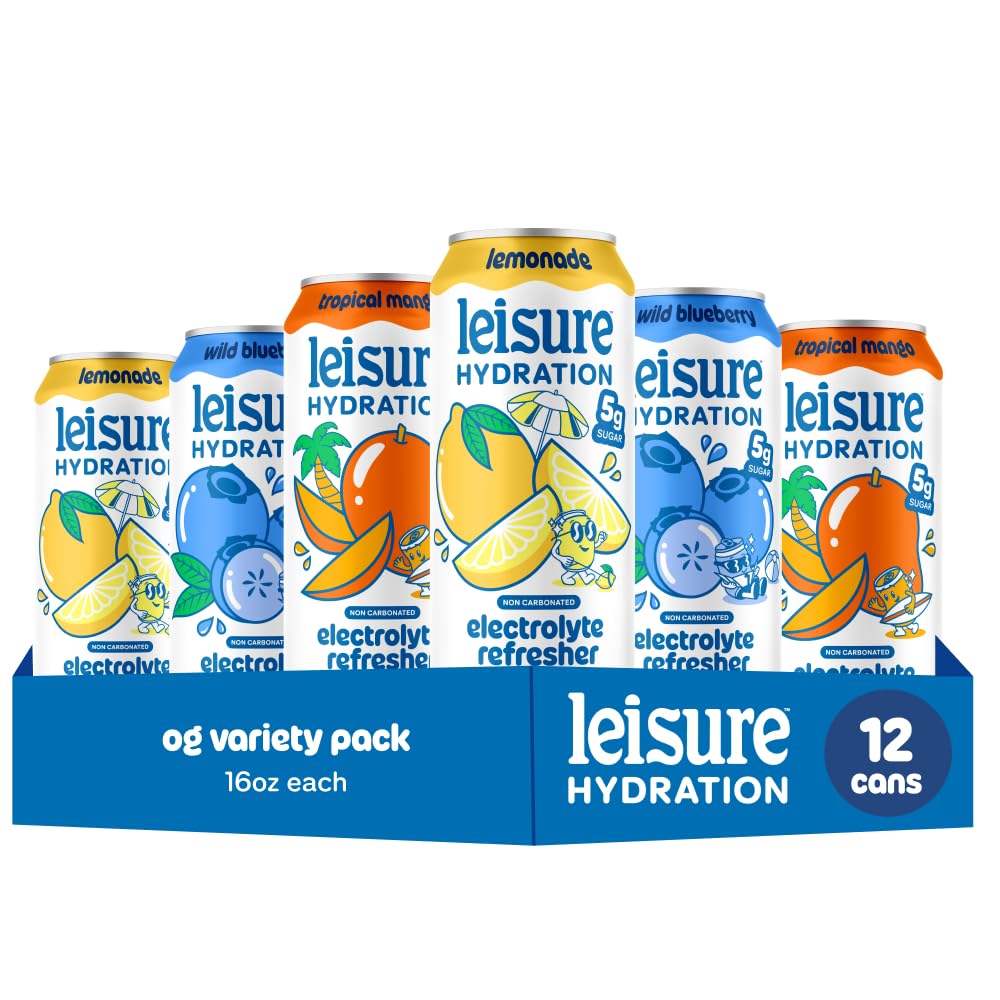 Leisure pack frontal con las tres variedades y lata visible mostrando diseño y conveniencia