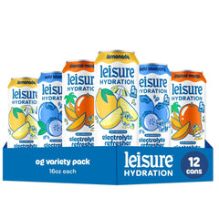 Leisure pack frontal con las tres variedades y lata visible mostrando diseño y conveniencia