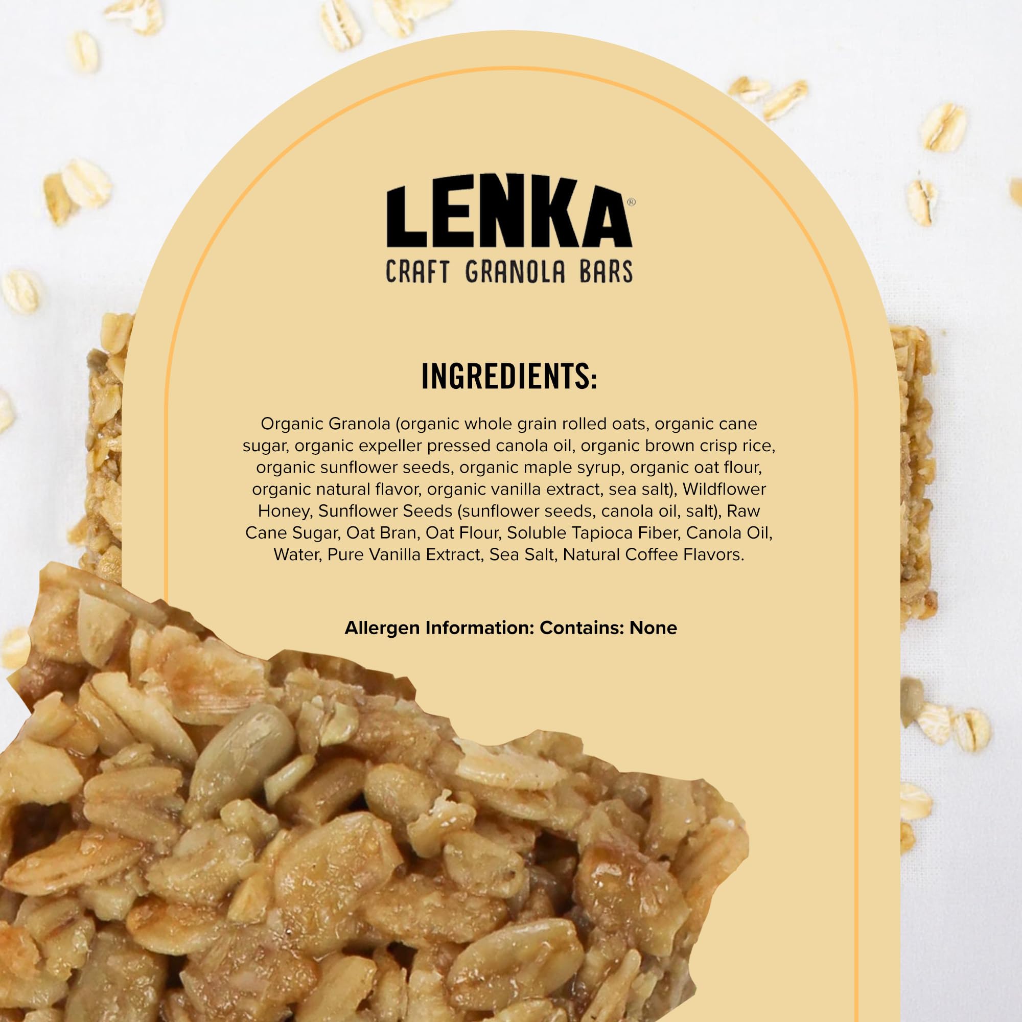 LENKA primer plano de textura de avena y semillas, resalta naturalidad